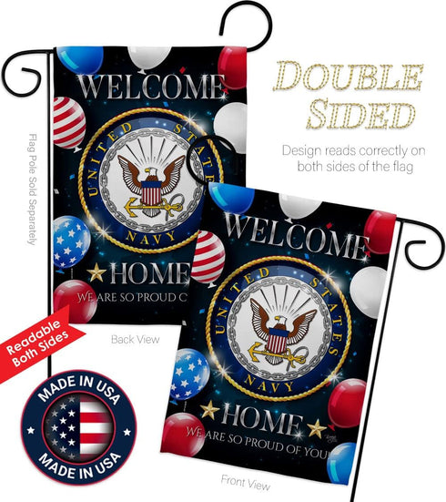 Breeze Decor Welcome Home Navy Garden Flag Armed Forces USN Seabee United State American Military Veteran Retire Official House Decoration Banner ...