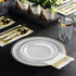 premium hard plastic round white plates 7in white with gold rim Heavyweight Dinnerware Set Dessert Salad Plates Appetizer utensils for Wedding and...