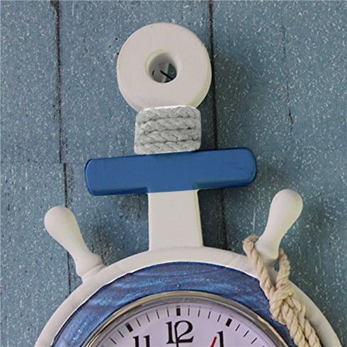 Mediterranean Style Anchor Clock Beach Sea Theme Nautical Wheel Rudder Steering Wheel Decor Wall Hanging Decoration...