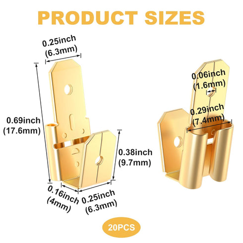 20 Pcs Piggyback Spade Connectors, 3 Way Adapter Dual Male to Single Female Unisulated Brass Quick Electrical Disconnect Connectors Piggyback Term...