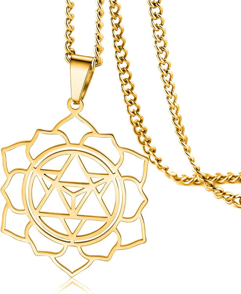 VASSAGO Merkabah on Flower of Life Necklace Mandala Necklace Geometry Star Tetrahedron Merkaba Pendant Necklace Buddhist Lotus Flower Mandala Pend...