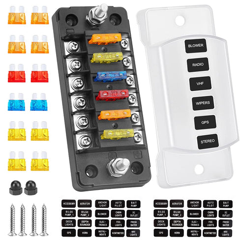ELECTOP 6 Way Fuse Block Blade Fuse Box with Negative Bus, 6 Circuit Fuse Holder Fuse Block w/Negative Bus, Waterproof Protection Cover Sticker La...