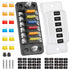 ELECTOP 6 Way Fuse Block Blade Fuse Box with Negative Bus, 6 Circuit Fuse Holder Fuse Block w/Negative Bus, Waterproof Protection Cover Sticker La...