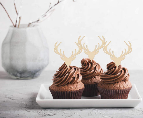 Wooden Deer Cupcake Toppers Antler Cake Picks Wedding Baby Shower Birthday Hunting Rustic Country Party Cake Decoration Supplies 24 Counts...