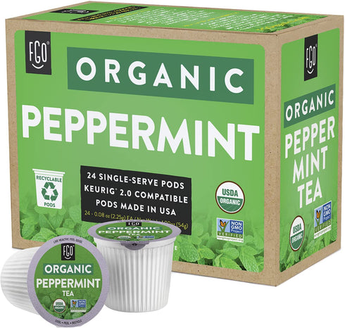 FGO Organic Peppermint Tea K-Cup Pods for Keurig, 24 Count (Pack of 1), Naturally Caffeine-Free Herbal Tea, USDA Organic, Non-GMO, & Recyclable...
