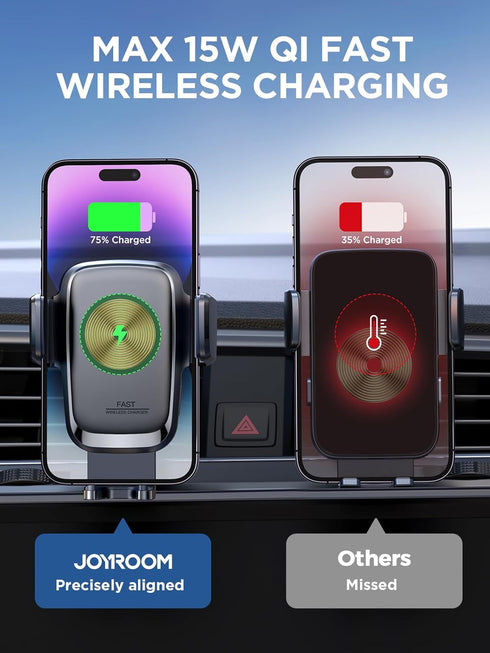 Wireless Car Charger, 15W Qi Fast Charging Auto Clamping Car Charger Phone Holder Mount, JOYROOM Cell Phone Holder Car Mount for iPhone 14 13 12 1...
