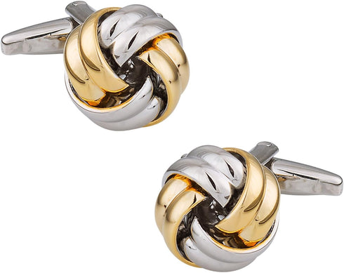 2 Tone Gold Silver Men's Knot Classic Cufflinks with Presentation Gift Box...
