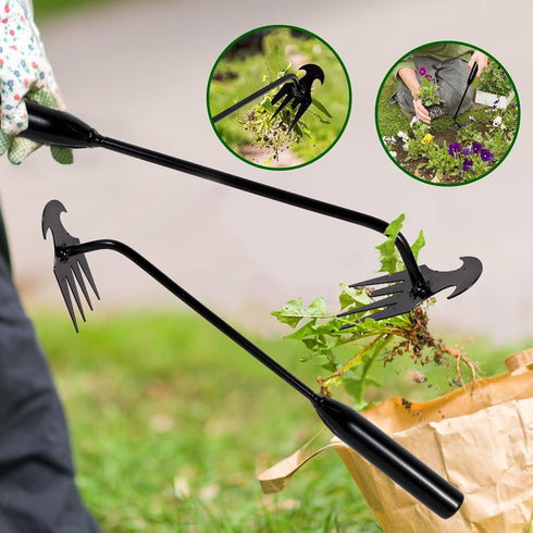 Weed Puller Tool, Premium Iron Steel Forged Weed Puller 4 Teeth Dual Purpose Weeder, Hand Weeder Tool for Gardening 2PCS (11.8 Inch)...