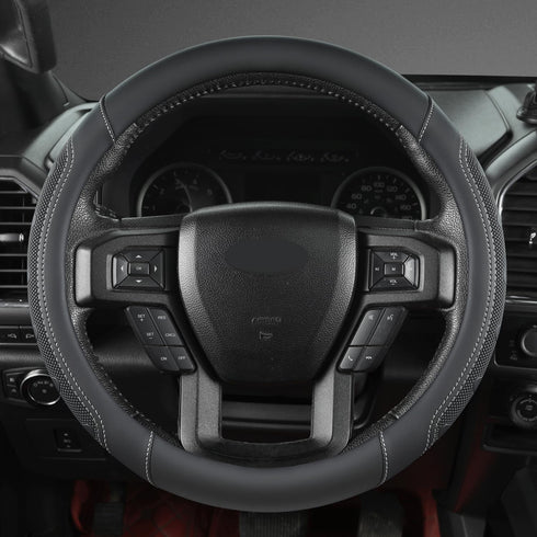 GIANT PANDA Car Steering Wheel Cover for Ford - F150 F250 F350 Expedition, (15.5-16 inches - Black+Gray Line)...
