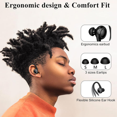 Bluetooth 5.2 Headset, Single Ear Earpiece Earphone with Mic, Hook, Noise Cancelling Headset for Business, Trucker, Driver, Wireless Bone Conducti...