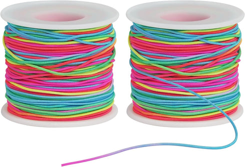 Bracelet String Elastic Cord - 2 Rolls 1MM Stretchy String for Bracelet Making, Rainbow Elastic Bracelets String Thread for Clay Beads, Bracelets,...