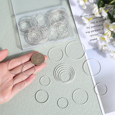 1 Box 5 Styles 100pcs Silver Earring Beading Hoops Round Beading Hoops Brass Linking Earrings Beading Hoop Findings for Jewelry Making Supplies DI...