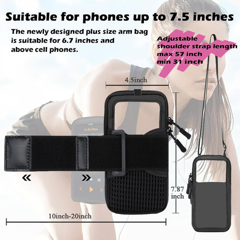 Phone Holder for Running, Walking, and Workout - Adjustable Arm Band Armband for iPhone and Cell Phones - Clear Crossbody Phone Pouch Purse with S...