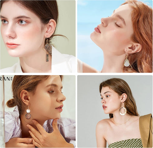 SUNNYCLUE 1 Box DIY 12 Pairs Geometric Natural Black Lip Shell Dangle Earrings Making Starter Kit Classic Drop Dangle Round Oval Rectangle Geometr...