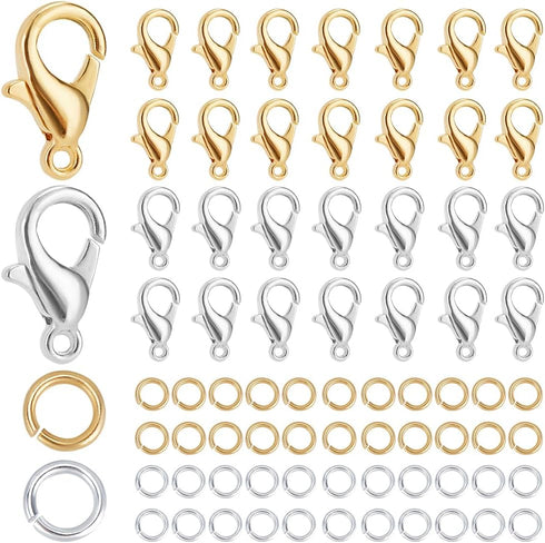 1 Box 400Pcs Lobster Claw Clasp Small Key Chain Clasps & 400Pcs Open Jump Rings Gold Silver Metal Trigger Clasp Findings for Jewelry Making Suppli...