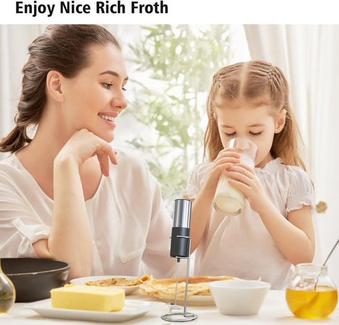 Strong Electric Milk Frother with Stand, Handheld Electric Whisk, Battery Operated Milk Foam Maker, Coffee Mixer Wand for Drink Chocolate Lattes F...