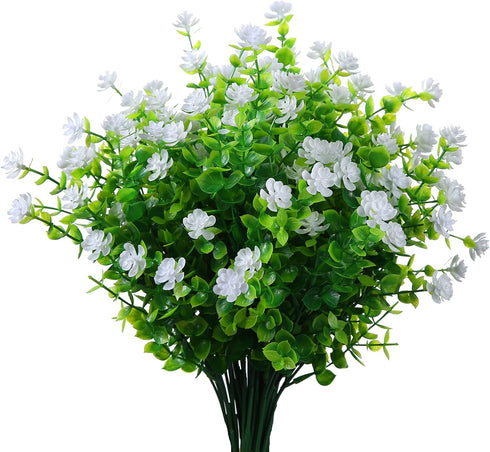 Artificial Plants Flowers Grass Shrubs 8 Pack No Fade Faux Plastic Flowers Outdoor for Vases Farmhouse Garden Porch Patio Office Indoor Wedding De...