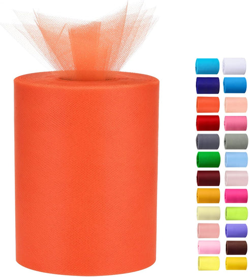Tulle Rolls 6” by 100 Yards (300 feet) Tulle Roll Spool Fabric for DIY Tutu Skirts Wedding Baby Shower Crafts Decorations Party Supplies(New-Orang...