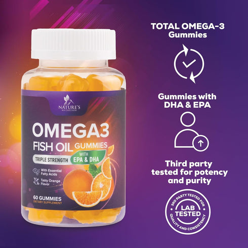 Omega 3 Gummies for Adults, Omega-3 Fish Oil Gummies for Heart Support, Omega 3 Supplement High Absorption DHA & EPA, Joint & Brain Support, Natur...