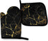 Black Gold Marble Oven Mitts and Pot Holders Heat Resistant Oven Gloves Safe Cooking Baking Grilling...