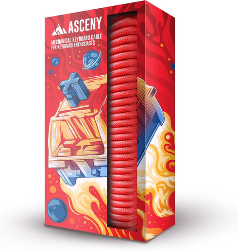 ASCENY Coiled & Double-Sleeved Mechanical Keyboard Cable, for Type-C Mechanical Keyboards (Red)...