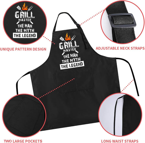 Rosoz Funny BBQ Black Chef Aprons for Men, Grill Master, Adjustable Kitchen Cooking Aprons with Pocket Waterproof Oil Proof Father’s Day/Birthday...