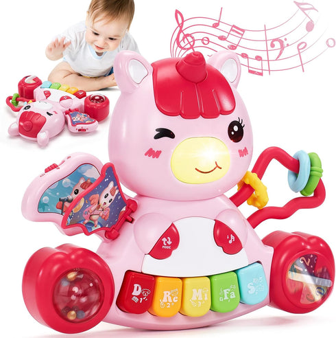 Baby Toys 6 to 12 Months Baby Girls Activity Early Learning Educational Toys Unicorn Musical Light Infant Piano Toys 6 9 12 18-Month-Old Baby Gift...