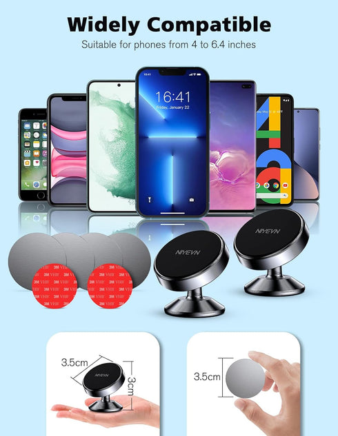 2 Pack Magnetic Phone Holder, Super Magnetic Car Phone Holder, 360 Degree Rotating Dashboard Phone Holder, Compatible with All Smartphones, Must b...