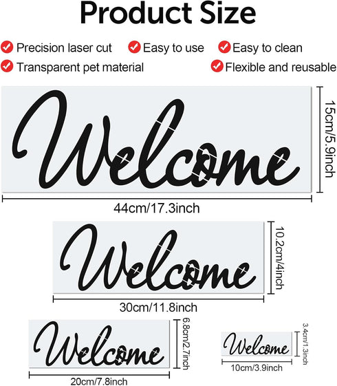 4 Pieces Welcome Stencils Welcome Stencils Templates Reusable Plastic Welcome Templates Stencil Set for Painting on Wood Wall Fabric Rock Chalkboa...