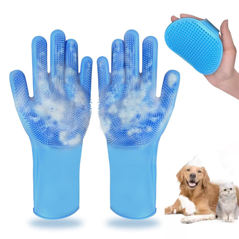 2pcs dog washing gloves and dog bath brush, 2-in-1 pet shower set | Suitable for dogs, cats, bath massage, and pet grooming...