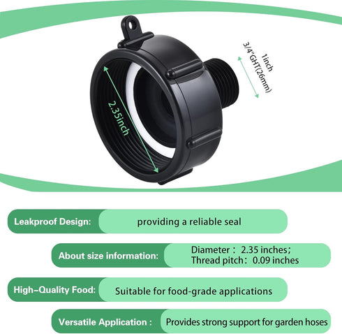 275-330 Gallon IBC Tote Adapter, 2" Fine Thread to 3/4" Male Thread, Food Grade Drain Adapter for Garden Hose Connection...