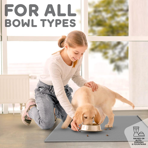 Dog Food Mat - Raised Edges Dog Mat for Food and Water Prevent Spill, Waterproof Cat Food Mat Protect Floors, Easy Clean Dog Bowl Mats for Food an...