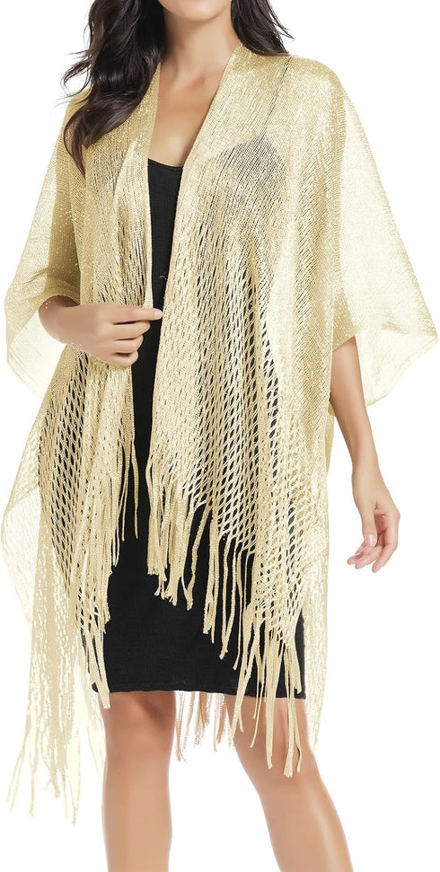 Womens Large Metallic Shawls and Wraps Kimono Cardigan...