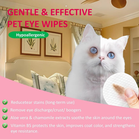 Dog Eye Wipes, Tear Stain Remover for Dogs & Cats - 100pcs Remove Eye Discharge and Crust - Coconut Oil Pet Cleaning Grooming Deodorizing Wipes fo...