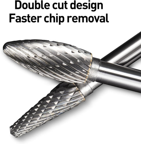 HUHAO Carbide Burr Set Double Cut 10PCS Rotary Burr Bits with 3mm(1/8") Shank 6mm(1/4") Bit Die Grinder Rotary Tool Rasp Bits Wood Carving Accesso...