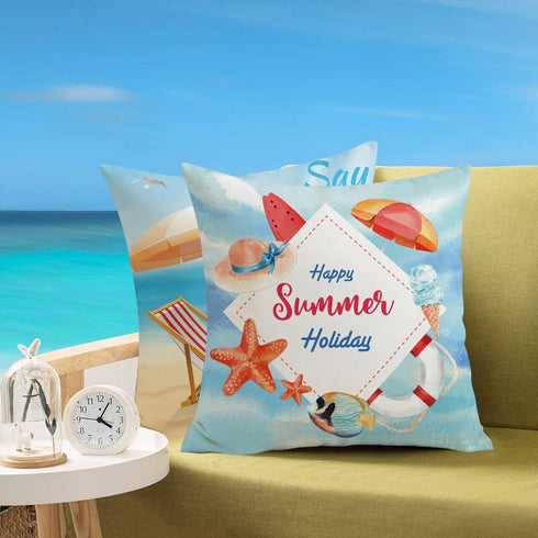 Set of 4 Summer Beach Throw Pillow Covers 18x18 Starfish Palm Tree Seaside Scenery Decorative Pillowcase Outdoor Waterproof Cushion Cases for Couc...