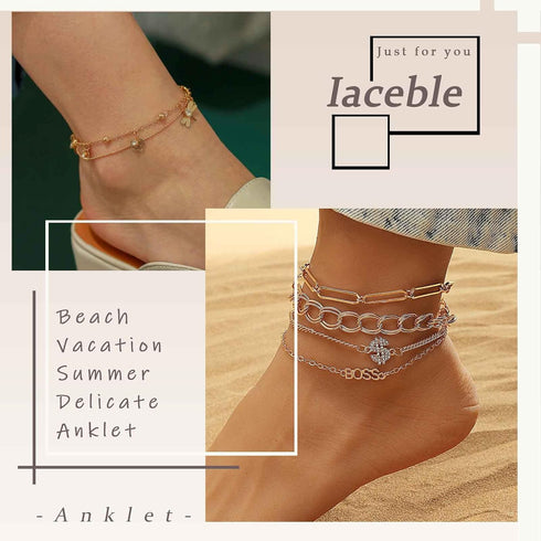 Boho Evil Eye Anklet Bracelet Layered Silver Chain Anklet Turkish Eyes Anklet Bracelets Beach Blue Eye Pendant Foot Chain Jewelry for Women and Gi...