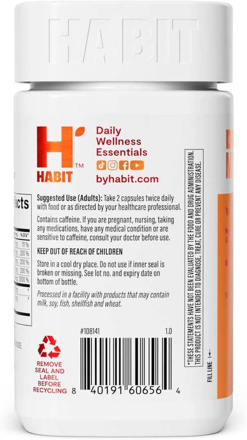 HABIT Energy Supplement (60 Capsules) - New Look, Supports Energy, Alertness and Focus, Natural Caffeine, Vitamins B & C, Green Tea extract, Vegan...