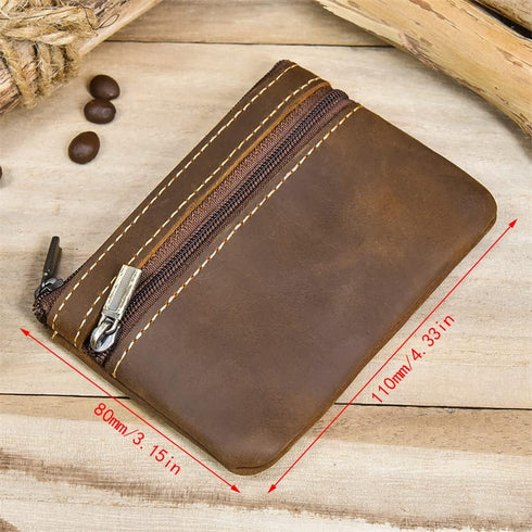 1 Pcs Leather 2 Zipper Coin Purse Wallet With Key Ring, Coin Organizer, Change Holder,Card Case, Leather Zipper Storage Bag for Men...