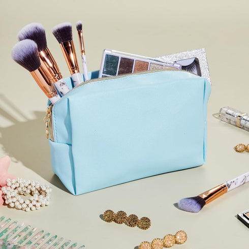 3 Pack Faux Leather Makeup Bag with Zipper, Travel Cosmetic Pouches (3 Pastel Colors)...