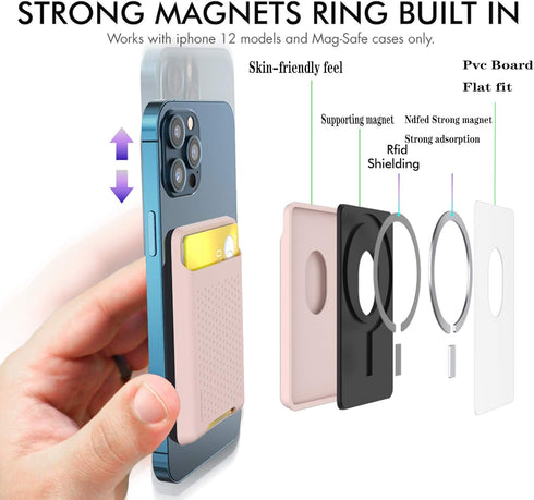 BIAJIYA Card Holder for Back of Phone for Stand MagSafe Magnetic Silicone Wallet Compatible with iPhone17/16/15/14/13/12/12 Pro/ 12 Mini/ 12 Pro M...
