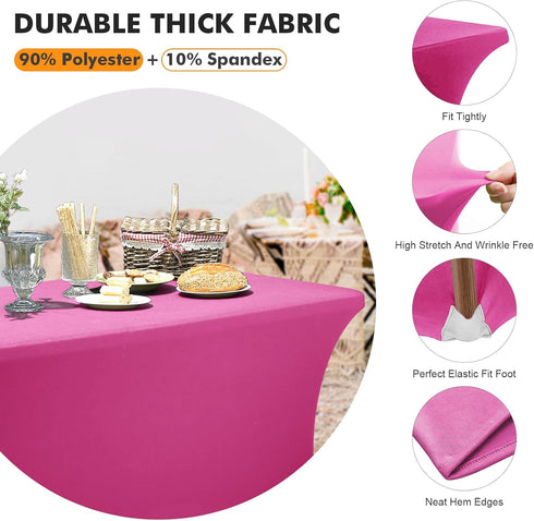 1Pack,4FT Fuchsia Spandex Table Cover Fitted Rectangular Tablecloth Stretchable Tablecloth 6 ft Wrinkle-Free for Party Tradeshows Banquet Weddings...