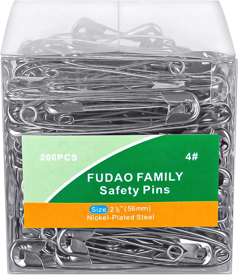 Large Safety Pins 2.2 inches (56mm), Size 4, 200 pcs, Nickel - Plated Steel (200)...