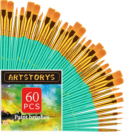 Paint Brushes Set, 60 Pcs Paint Brushes for Acrylic Painting, Oil Watercolor Acrylic Paint Brush, Artist Paintbrushes for Body Face Rock Canvas, K...