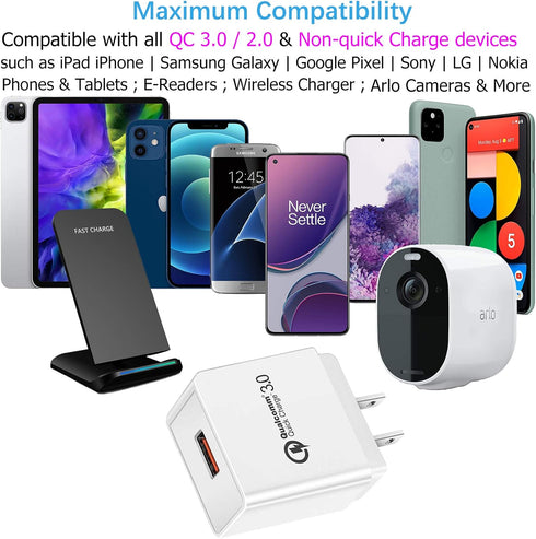 Quick Charge 3.0, 18W USB Wall Charger QC 3.0 Adapter 3A Fast Charger Compatible with iPhone 12 11 Pro X XR XS Max | Galaxy S21 S20 FE S10 S10e S9...