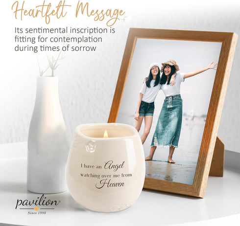 Pavilion Light Your Way Memorial Ceramic Vessel - 100% Soy Wax Candle with "I Have an Angel Watching Over Me From Heaven" Text, Decorative Soy Fil...