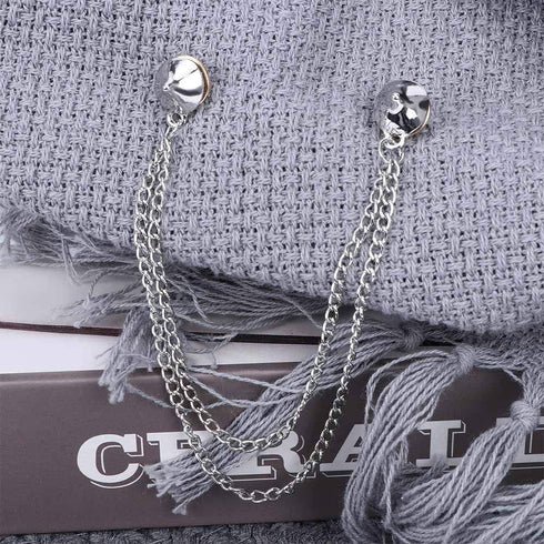 2pcs Double Chain Brooch Gold Silver Gothic Rivet Head Chain Shirt Backpack Scarf Pendant Chain Accessories...