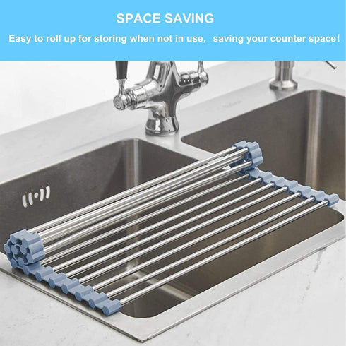 Seropy Roll Up Dish Drying Rack, Over The Sink Dish Drying Rack Kitchen Rolling Dish Drainer, Foldable Sink Rack Mat Stainless Steel Wire Dish Dry...