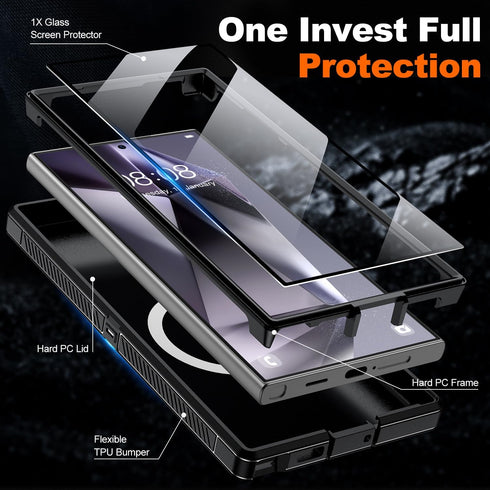 JAME for Samsung Galaxy S24 Ultra Case with Glass Screen Protector, Camara Lens Protector, Compatible with Magsafe, Militaty Grade Hard Protective...