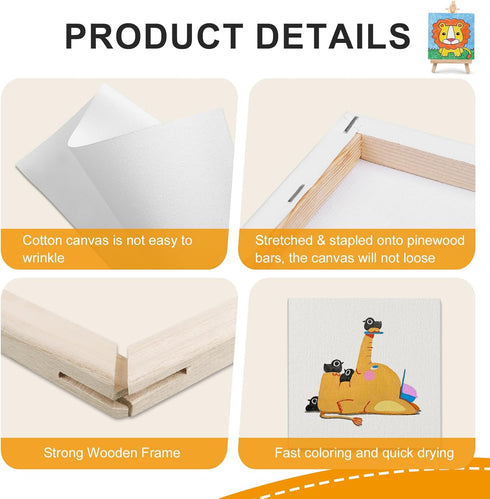 ESRICH Small Stretched Canvas for Painting 6x6 inch, 2/5''Profile Art Primed 8 Pack Canvases for Painting, Cotton Small Professional Blank Paint C...